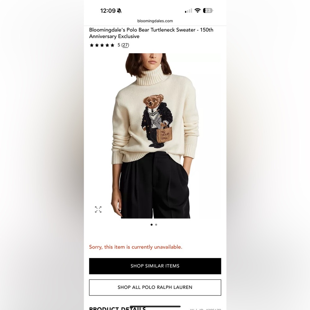 Ralph lauren 50th anniversary bear sweater wool & cashmere